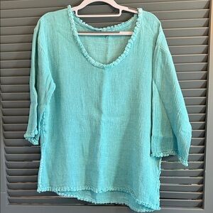 Aqua Linen Top-M